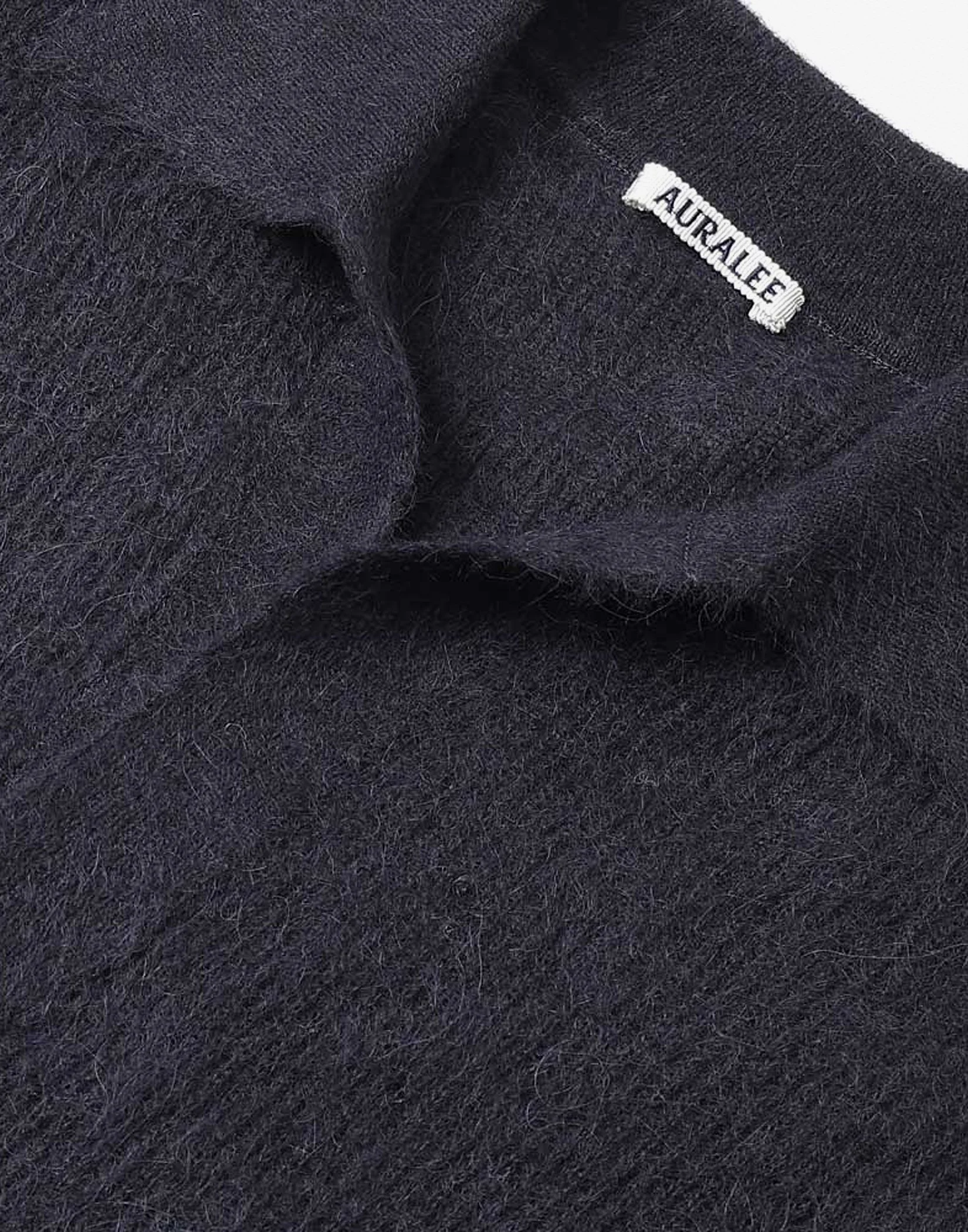 Auralee - BABY SURI ALPACA SHEER KNIT SKIPPER POLO (DARK BROWN